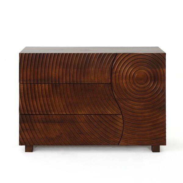 Noble House Leonie Cane Swirl-Patterned Mango Wood Sideboard Cabinet with 3-Slide Out Drawers and 1-Door