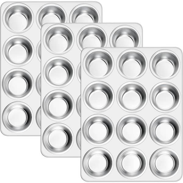 3-Piece Stainless Steel Muffin Pan Set Regular Size Non-Toxic Rust Resistant Dishwasher Safe Cupcake Tray