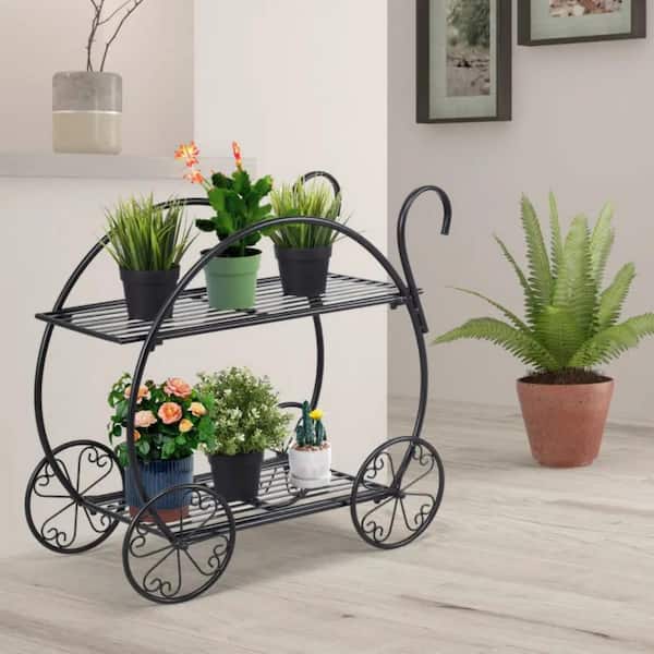 Cubilan Black Metal Flower Cart Plant Stand For Flower Plant - 26