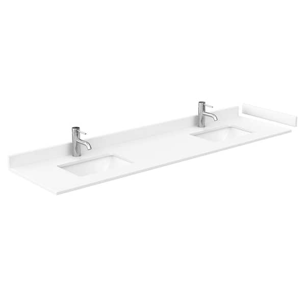 Wyndham Collection 80 in. W x 22 in. D Cultured Marble Double Basin Vanity Top in White with White Basins