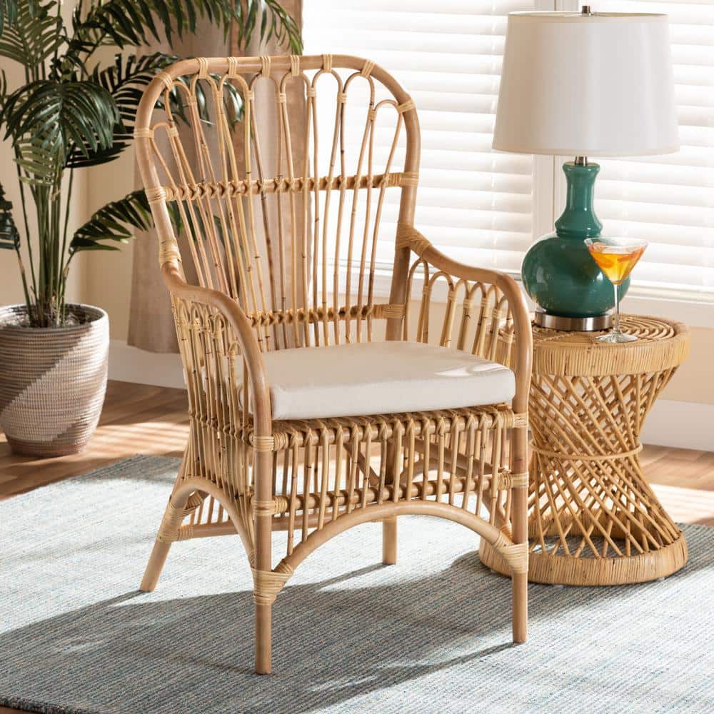 Handcrafted White Rattan Spindle Accent Chair