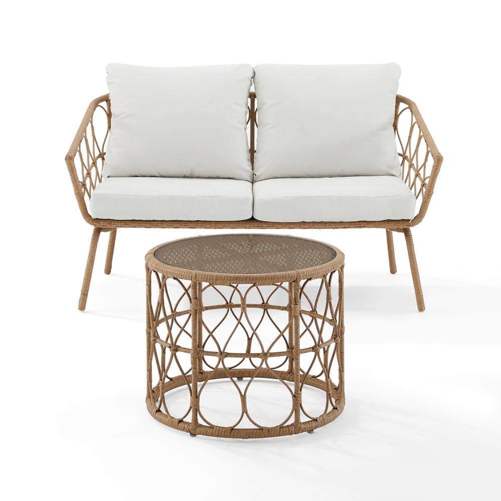 Juniper 2-Piece White Steel Boho-Chic Outdoor Loveseat Set