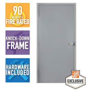 36 in. x 80 in. Gray Right-Hand Outswing Flush Steel Commercial Door with Knock Down Frame and Hardware