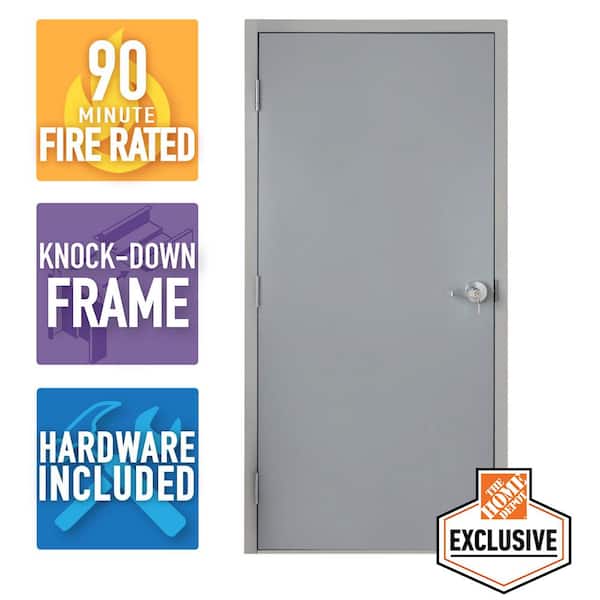 Armor Door 36 in. x 80 in. Gray Right-Hand Outswing Flush Steel Commercial Door with Knock Down Frame and Hardware