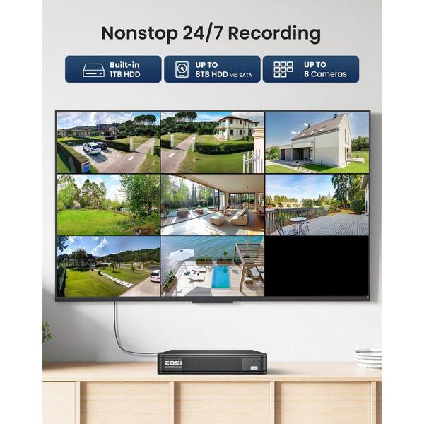 ZOSI 8 Channel 3K-Lite 1TB Hard Drive DVR Security Camera System
