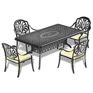 Elizabeth 5-Piece Cast Aluminum Outdoor Dining Set with 68.9 in. x 37.4 in. Rectangular Table and Random Color Cushions