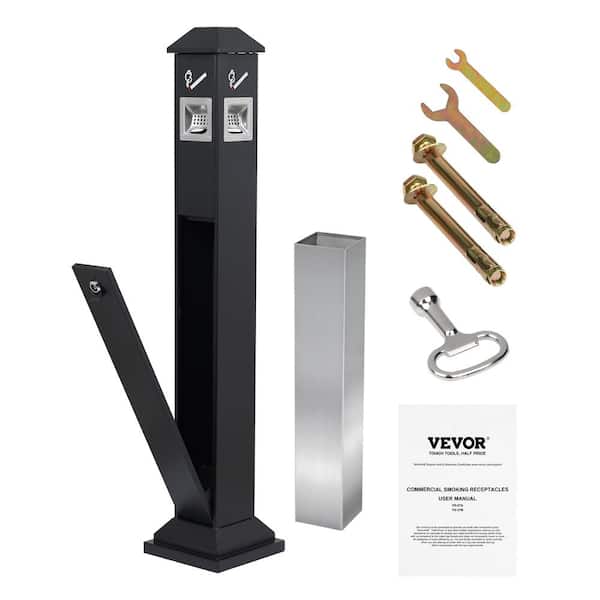 Cigarette Butt Receptacle, Weatherproof Cigarette Butt Container, Black, Stainless Steel, Freestanding, Outdoor Ashtray