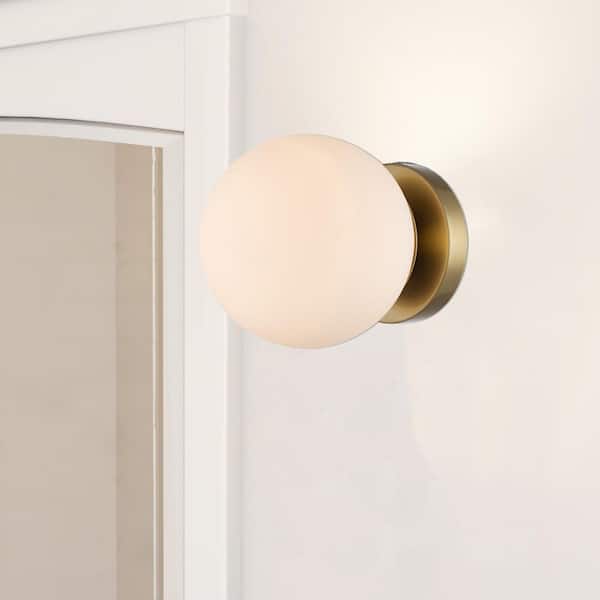 Westwood 4.75 in. 1-Light Gold Wall Sconce with Opal Glass Globe Shade