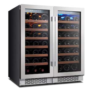 30 in. Dual Zone Cellar Cooling Unit 66-Bottles Wine Cooler Built- in Side-by-Side Refrigerators Frost-Free in Black