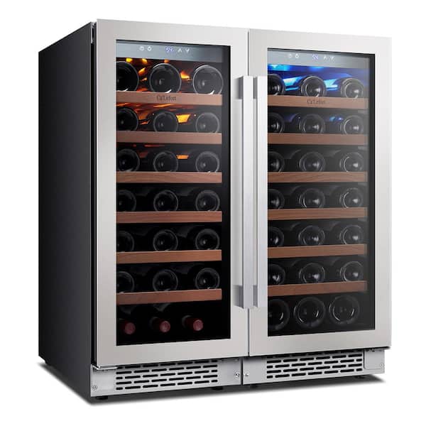 30 in. Dual Zone Built-in /Freestanding Cellar Cooling 66-Bottle Wine Cooler Side-By-Side Fridge in Stainless Steel
