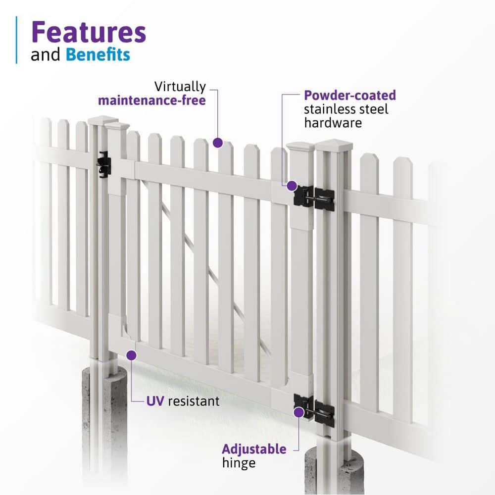 Traditional 4-ft White Vinyl Picket Fence Gate with Black Hardware