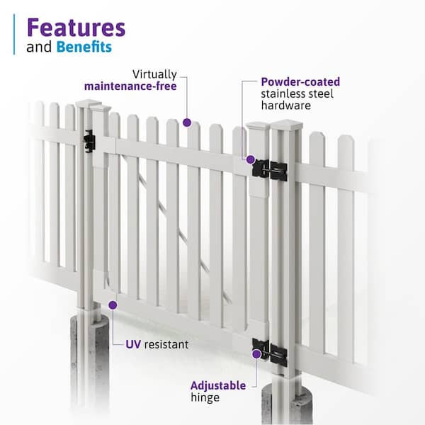 WamBam Fence 4 ft. x 4 ft. Premium Vinyl Classic Picket Fence Gate with Stainless Steel Hardware