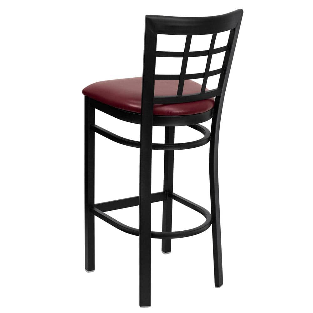 Hercules 29" Black Metal Bar Stool with Burgundy Vinyl Seat