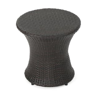Brown Round Wicker 19.75 inch Outdoor Side Table PE Rattan Patio End Table