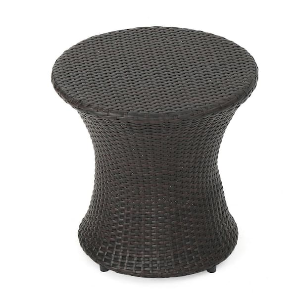 GAWEZA Brown Round Wicker 19.75 inch Outdoor Side Table PE Rattan Patio End Table
