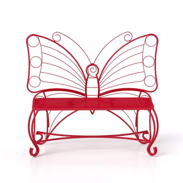 Unbranded 19 in. Red Butterfly Cast Metal Outdoor Bench Park Bench Outdoor Seating for Garden, Yard, Park, Entryway