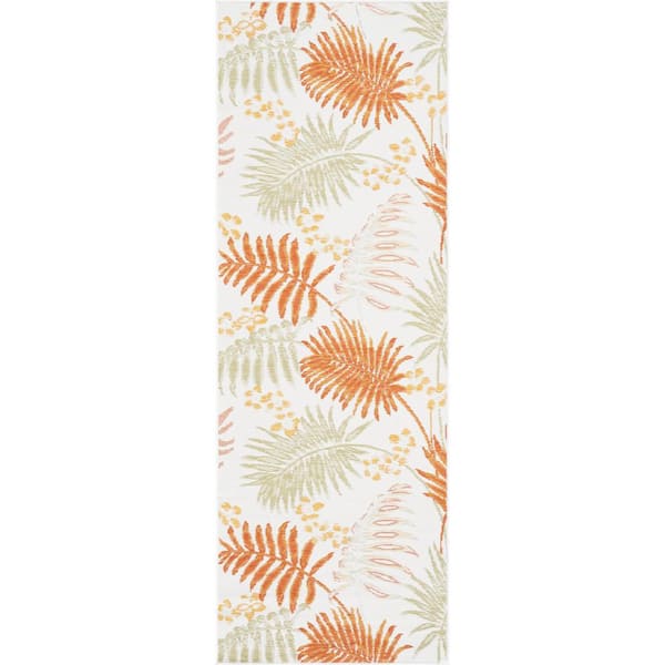 Tayse Rugs Flora Orange 2 ft. x 8 ft. Floral Indoor/Outdoor Area Rug