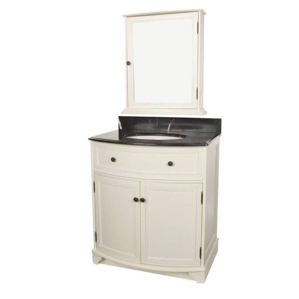 Foremost Arcadia 31.25 in. Vanity in Frost White with Marble Top in Dark Emperador and Medicine Cabinet