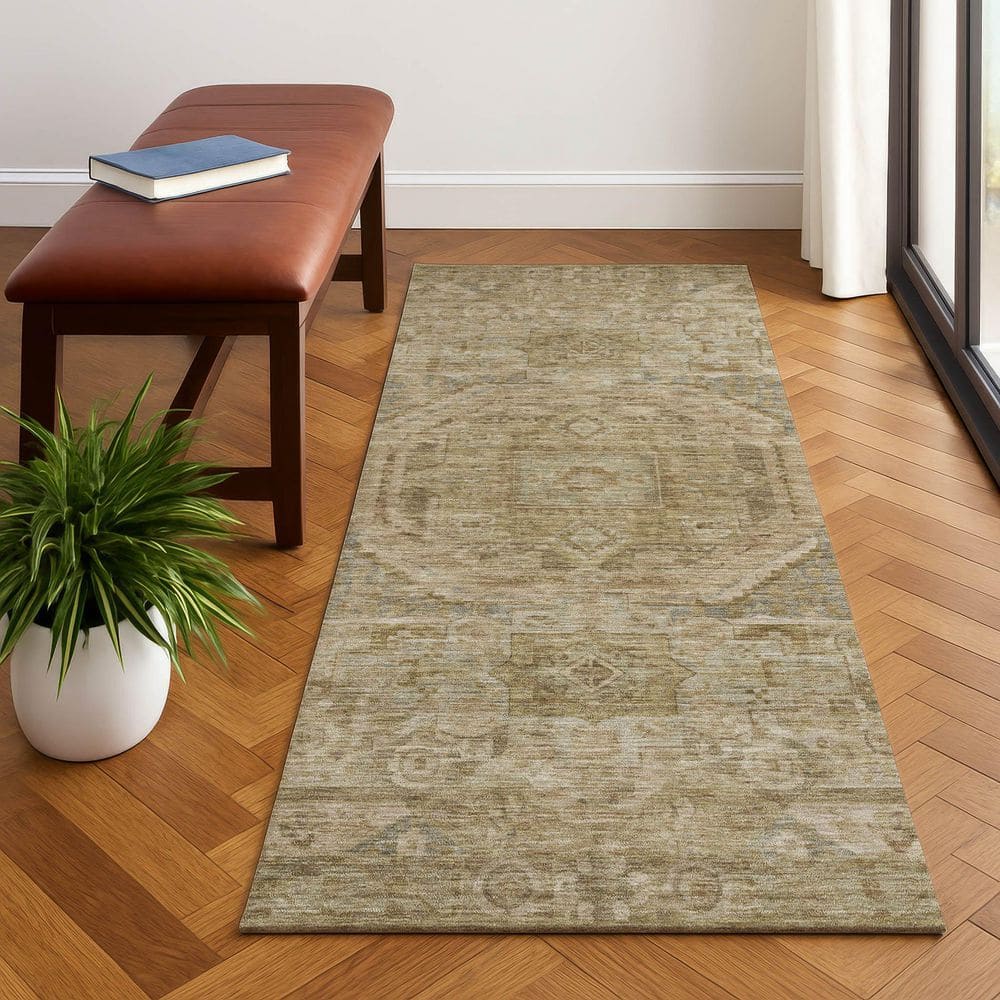 Mayfield Premium Machine Washable Abstract AMF1743 Tan 2 ft. 3 in. x 7 ft. 6 in. Runner Rug price history on PriceWatchPro