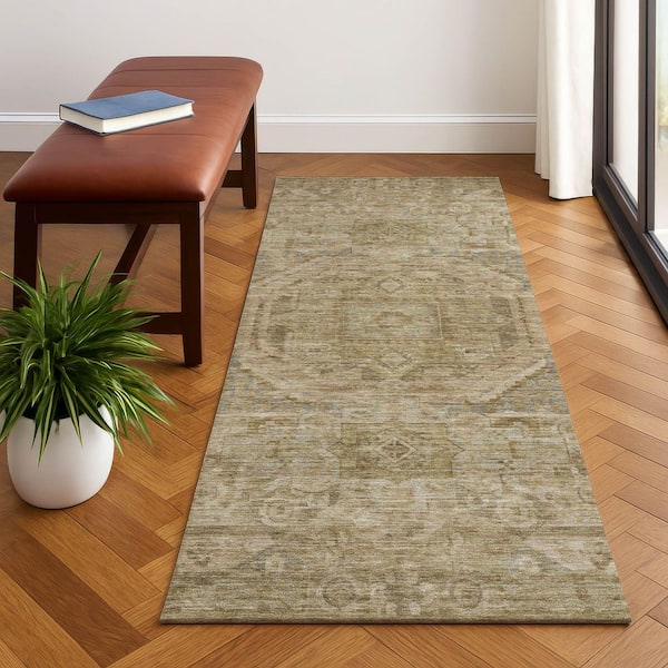 Mayfield Premium Machine Washable Abstract AMF1743 Tan 2 ft. 3 in. x 7 ft. 6 in. Runner Rug