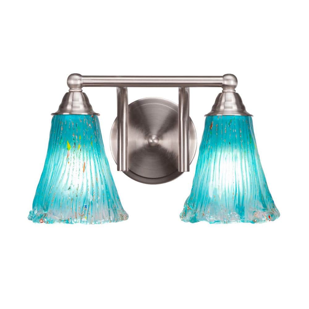 Madison 7.25 in. 2-Light Bath Bar, Brushed Nickel, Fluted Teal Crystal Glas