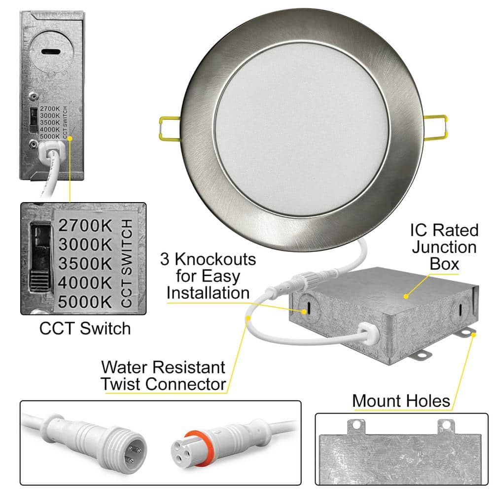 NuWatt Brushed Nickel 6" LED Canless Recessed Downlight Kit - Energy Star