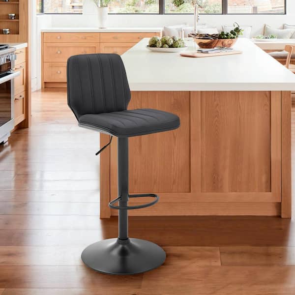Armen Living Sabine Gray Adjustable Swivel Faux Leather and Black Metal Bar Stool