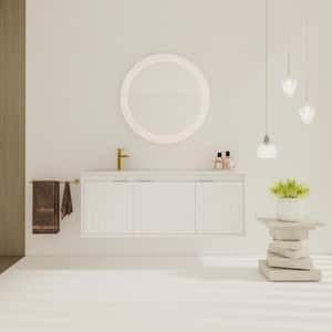 48 in. W. x 18.2 in. D x 18.5 in. H Plywood Wall Mount Bath Vanity White, White Resin Top, Single Sink, Soft Close Doors
