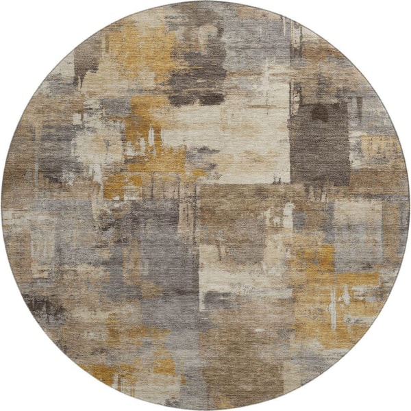 Mayfield Premium Machine Washable Abstract AMF2069 Brown 8 ft. x 8 ft. Round Rug