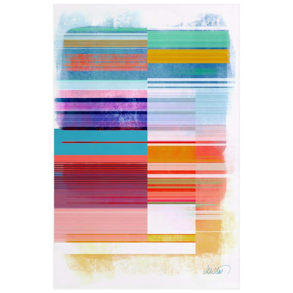 Ephemeral Linear Red and Multicolor Abstract Washable Rug 5' x 7'