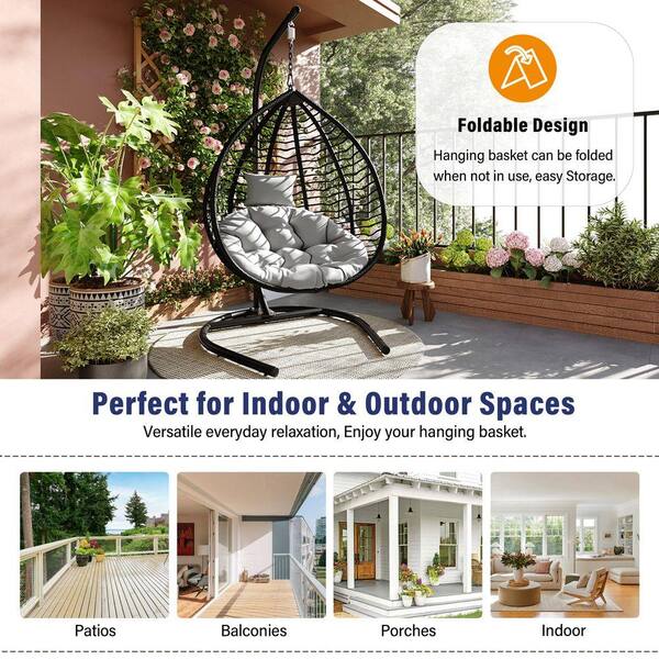 Black Wicker Foldable Outdoor Rattan Egg Chair Patio Swing Chair