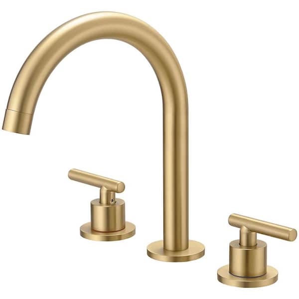 8 in. Widespread 2-Handle High-Arc Bathroom Faucet with Drain in Brushed Gold