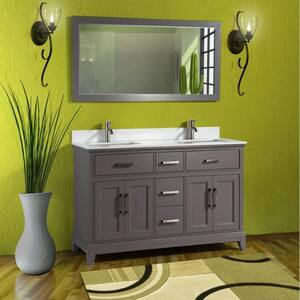 Genoa 60 in. W x 22 in. D x 36 in. H Bath Vanity in Grey with Engineered Marble Top in White with Basin and Mirror
