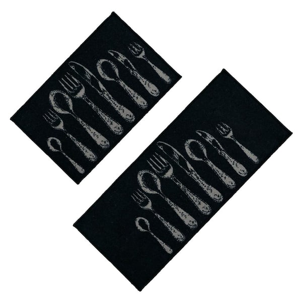 Unbranded Chic Cutlery Black and Gray 20 in. x 48 in. and 20 in. x 32 in. Polyamide Set of 2 Kitchen Mats