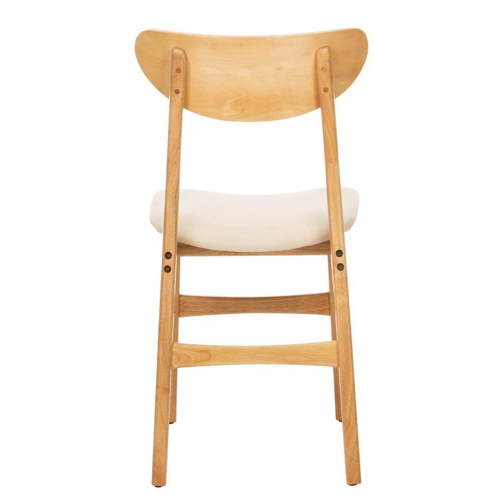 Transitional Retro High-Back Side Chair in Natural Wood & White Cushion