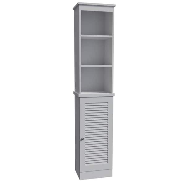 Tileon 13 in. W. x 10 in. D x 67 in. H White Wood Freestanding Tall Bathroom Linen Cabinet with 3-Open Shelves and Single Door
