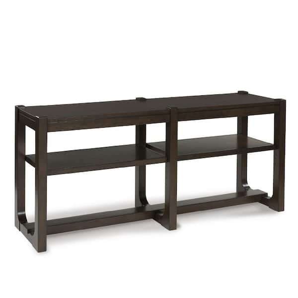 Breckington 65.13 in. Dark Brown Rectangle MDF Console Table with 2 Adjustable Shelves