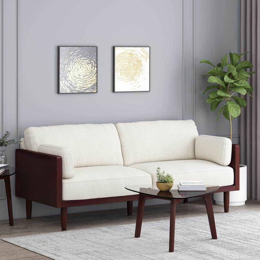 Beige Polyester & Dark Walnut 3-Seater Lawson Sofa