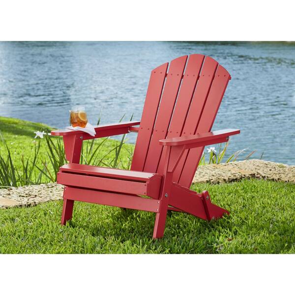 Hampton bay chili red folding outdoor adirondack chair 2 pack Save On Outdoor Chairs Yahoo Shopping