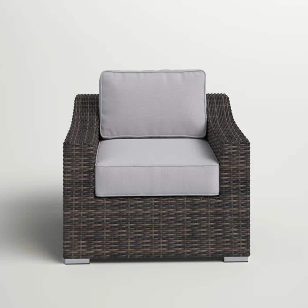 Espresso Wicker Outdoor Lounge Chair Patio Dining Chair with Gray Cushions price history on PriceWatchPro