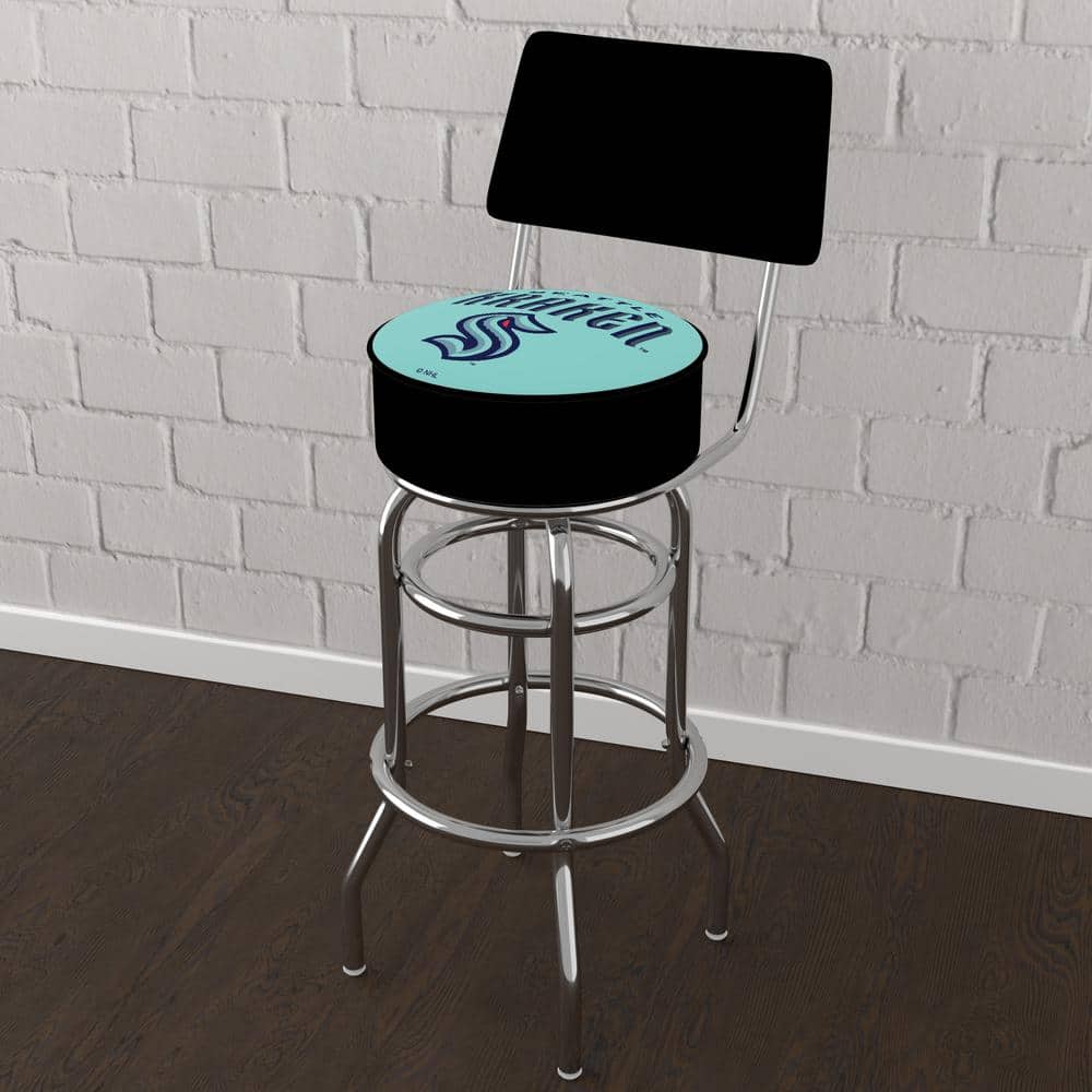 Seattle Kraken Logo 31 in. Blue Low Back Metal Bar Stool with Vinyl Seat