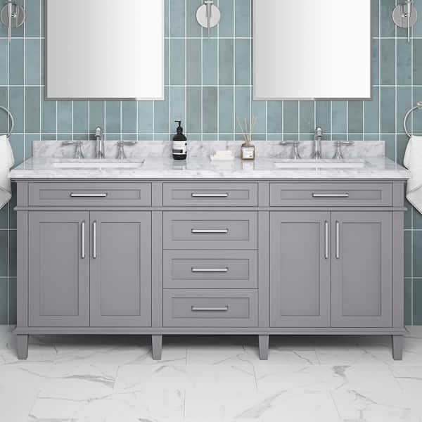 Home Decorators Collection Sonoma 72 in. Double Sink Pebble Gray Bath Vanity with Carrara Marble Top (Assembled)