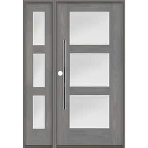 Faux Pivot 50 in. W. x 80 in. 3-Lite Right-Hand/Inswing Satin Glass Malibu Grey Stain Fiberglass Prehung Front Door LSL