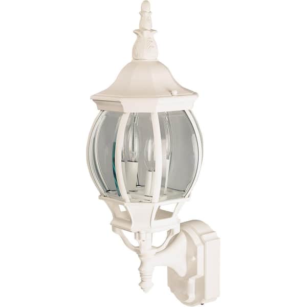 Hampton Bay 23.25 in. White Farmhouse 180-Degree Motion Sensor Outdoor 1-Light Wall Sconce