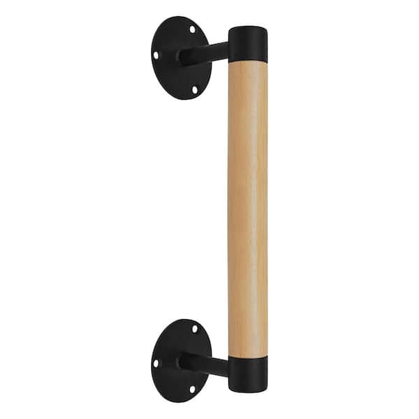 Angel Sar 1 ft. Wood Modern Stair Hand Railing, Banister Railing with Black Sturdy Metal Brackets for Elderly Kids