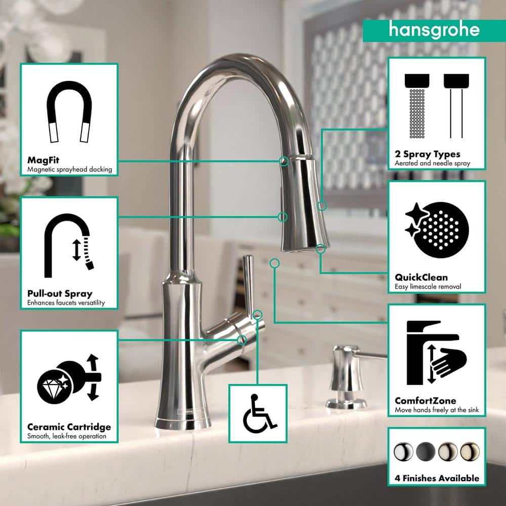 Joleena Modern Chrome High Arc Pull-Down Kitchen Faucet
