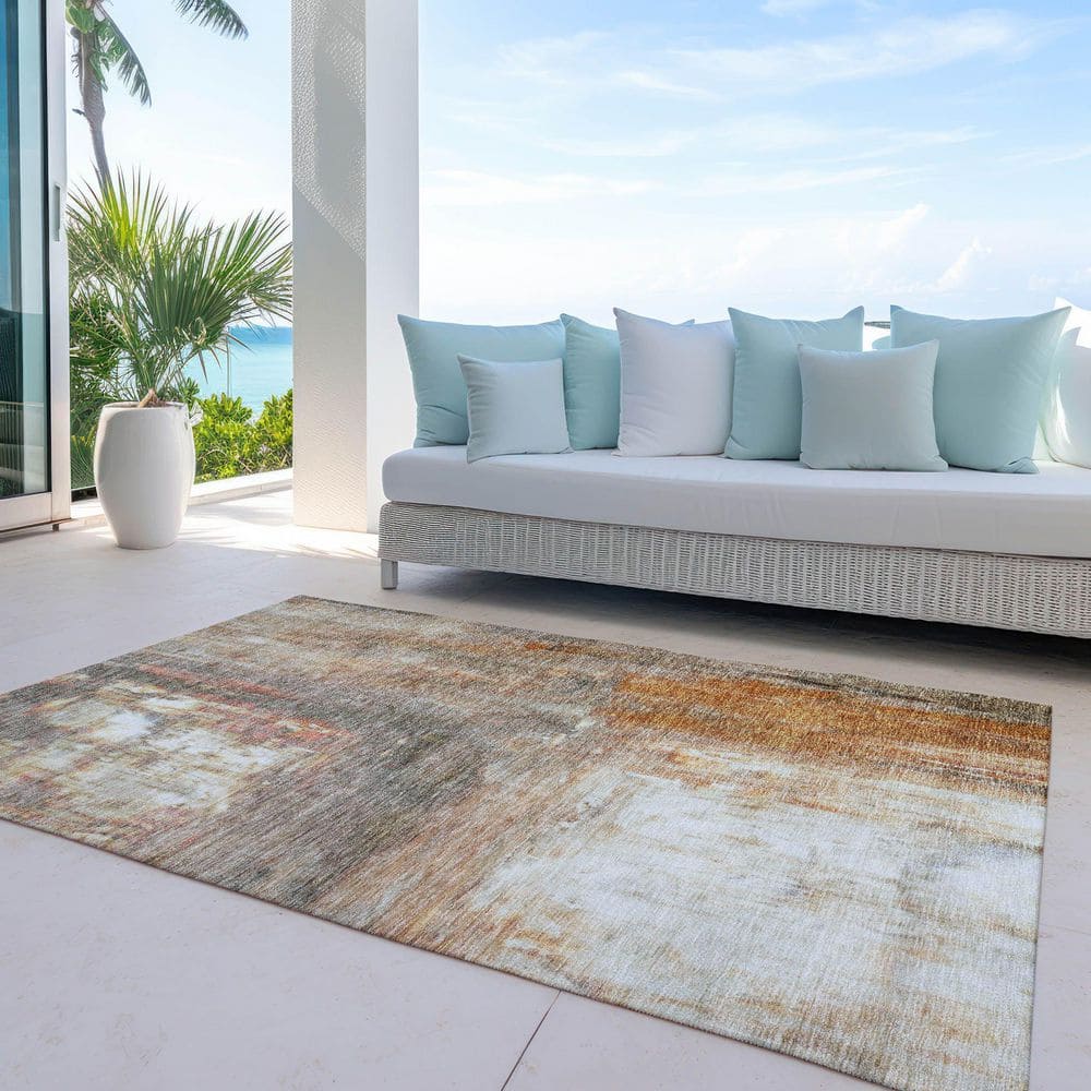 Copper Rectangular Washable Synthetic 5' x 7' Area Rug