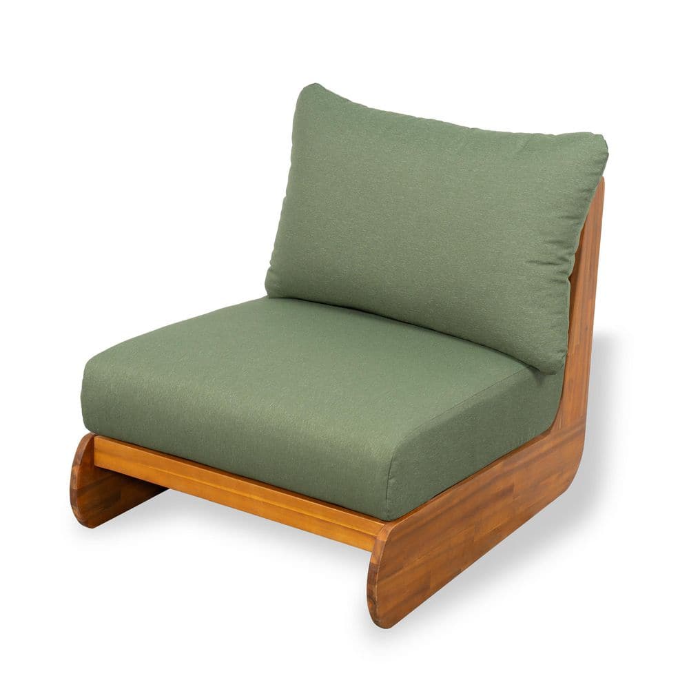 Liz Modern Teak Finish Solid Wood Patio Outdoor Lounge Chair with Green Cushions, Deep Seating price history on PriceWatchPro