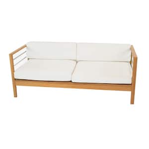 Leon 3 Person Teak Outdoor Couch with Sunbrella White Cushions