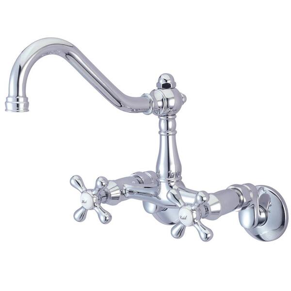Kingston Brass Victorian Adjustable Center 2-Handle Wall-Mount Standard Kitchen Faucet in Chrome
